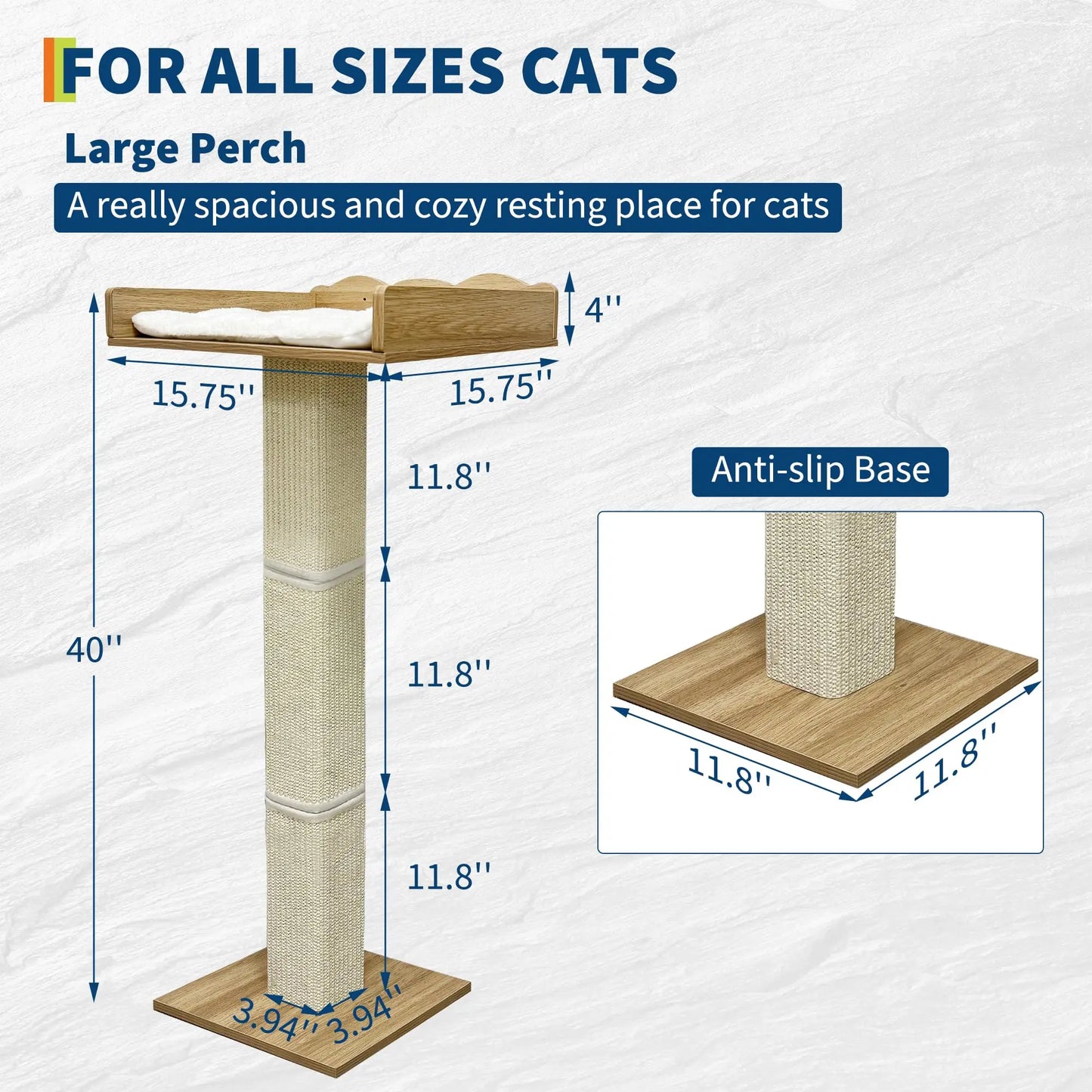 Window Cat Tree Cat Perch with Tall Scratching Posts and 2 Platforms, 40" Sisal Climbing Kitten Tree Hammmock with Suction Cups,