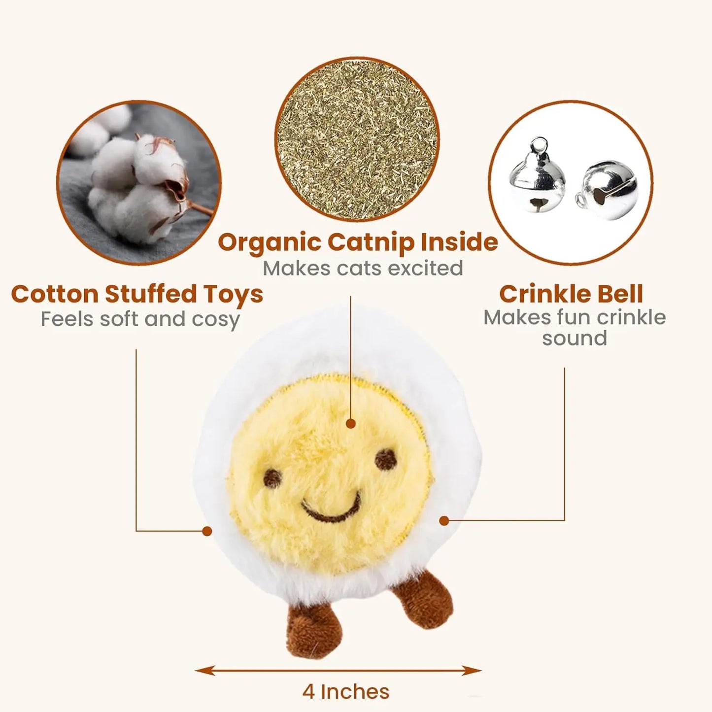 4 Pack Catnip Toys, Soft Stuffed Crinkle Cat Toys for Indoor Cats, Interactive Cute and Durable Kitten Toy, Cat Kicker for