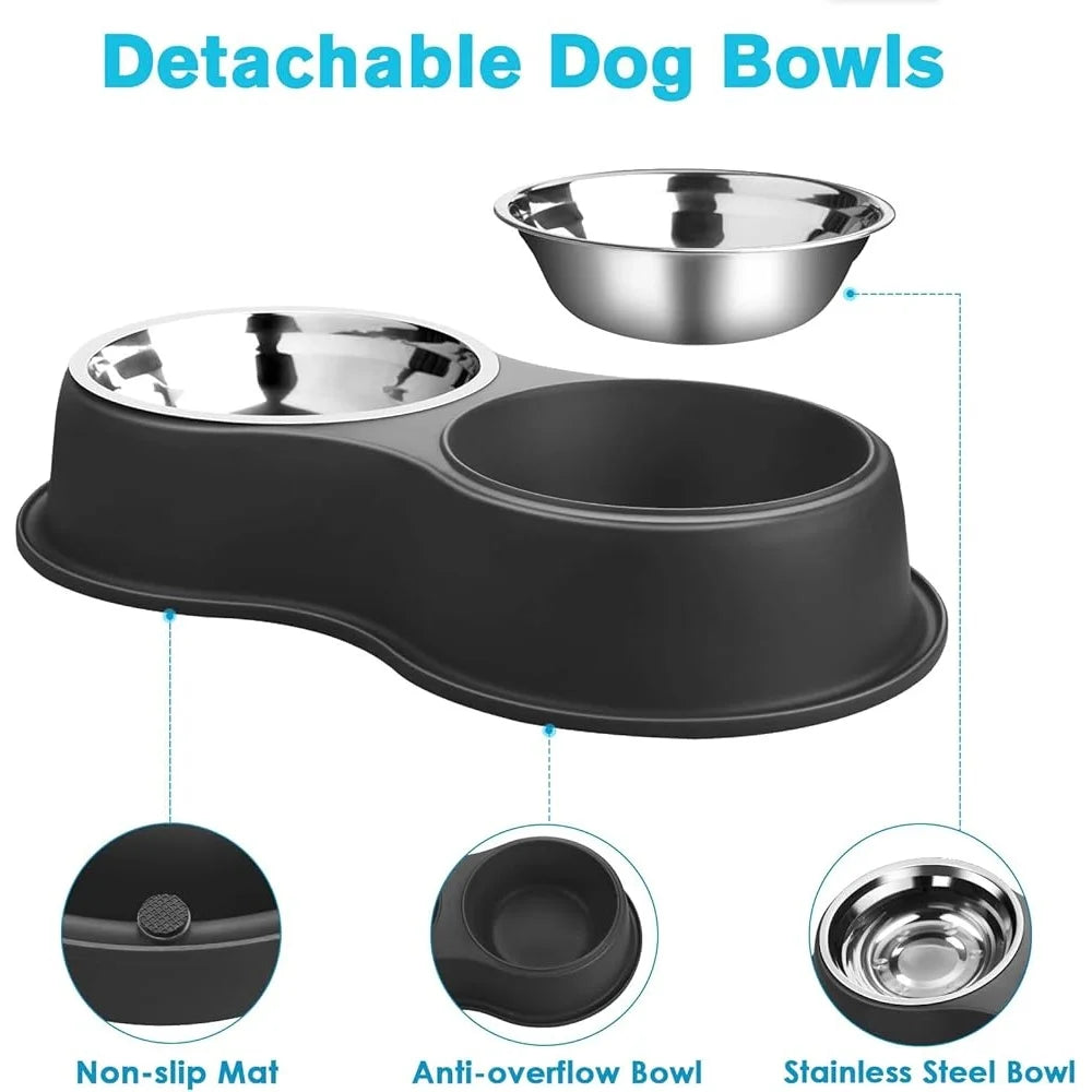 Double Dog Bowls Stainless Steel Non-Slip Resin Feeding Station Pet Water Food Feeder Medium Dogs Cats Puppies Anti-Skid
