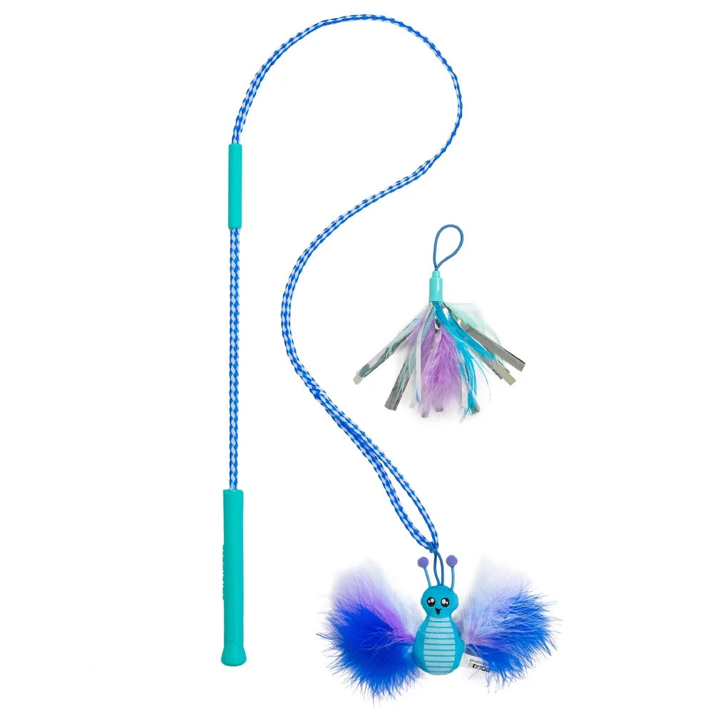 Interactive Cat Wand Toy with Catnip Feather Toys Crinkle Sounds Indoor Cats Jump Chase Fun and Sensory Stimulation