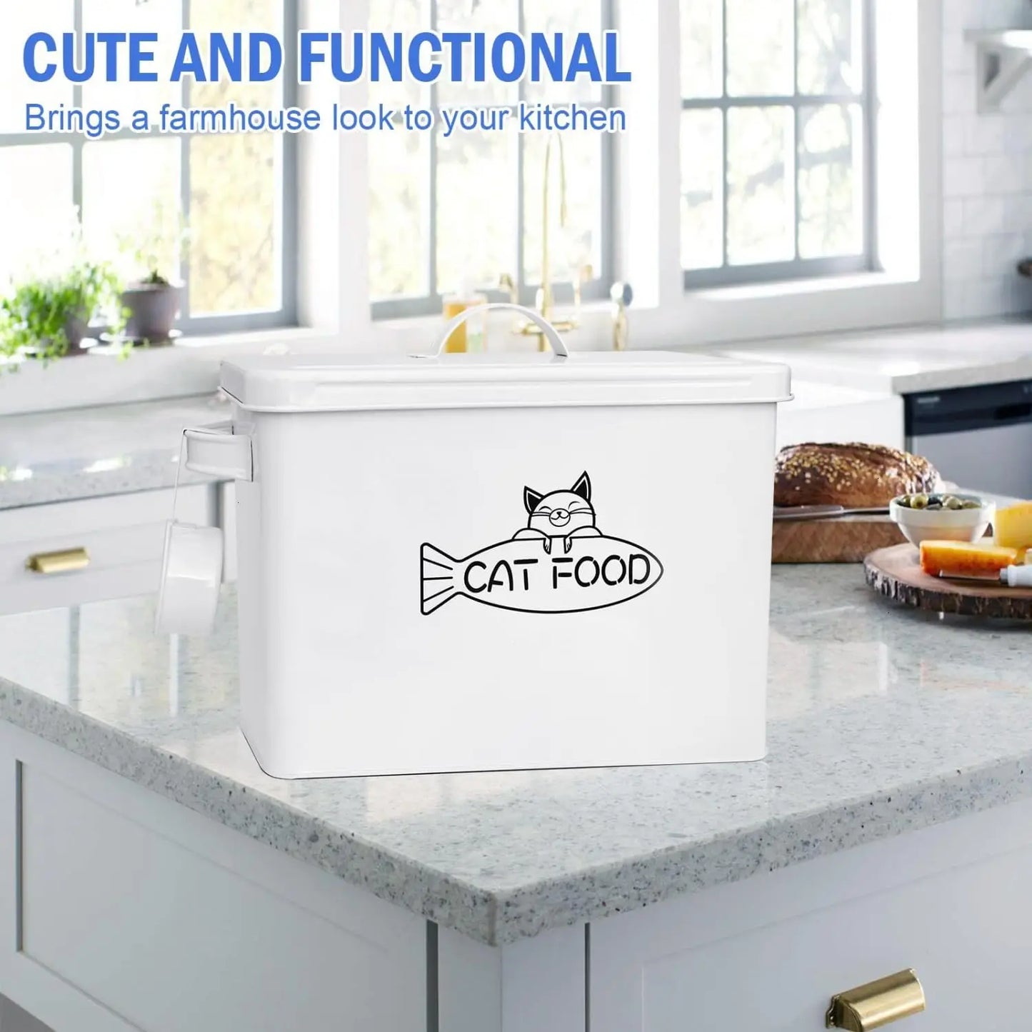 Large Dog and Cat Food Storage Container, Farmhouse Pet Food Storage Containers with Lid and Dry Food Scoop, Durable Airtight Ca