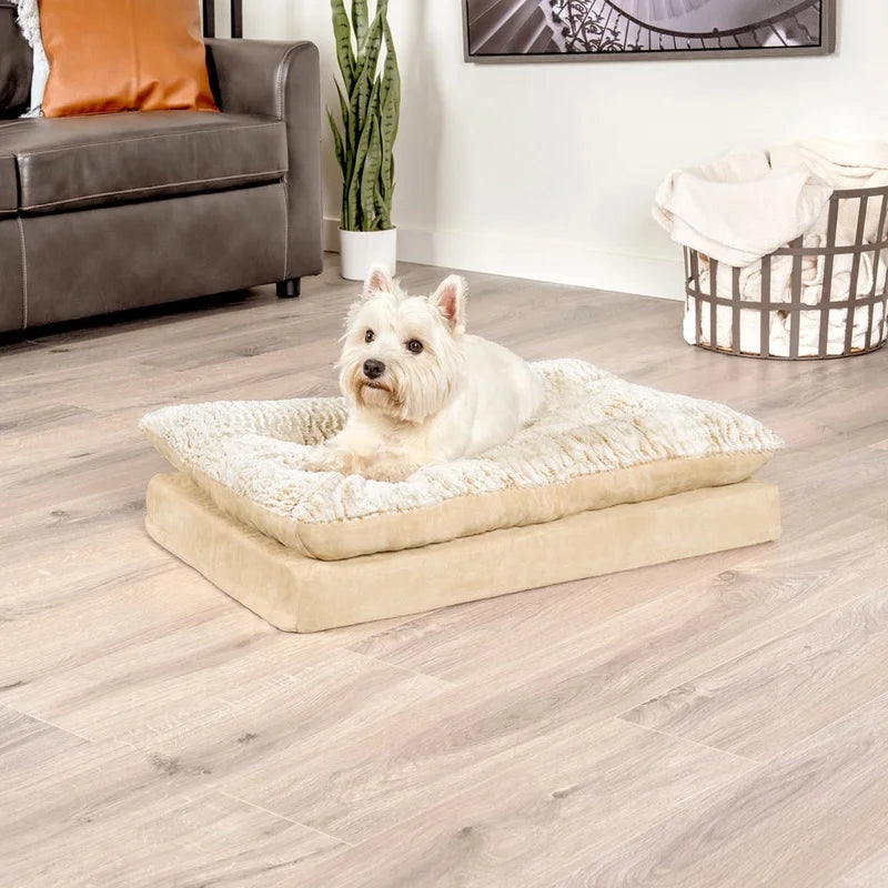 Orthopedic Dog Cat Bed Faux Fur Pillow Top Non-Slip Supportive Mattress Easy Clean Soft Bedding