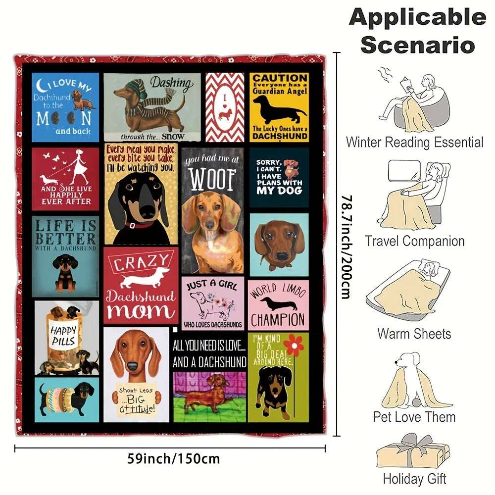Dachshund Dog Print Flannel Throw Blanket - Soft, Cozy & Reversible for All Seasons - Perfect Gift for Youngsters & Adults, Idea