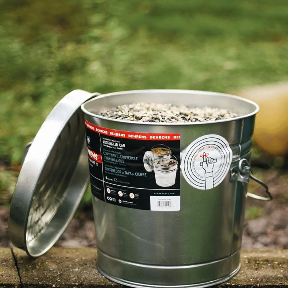 Galvanized Steel Locking Lid Storage Can 6-Gallon Heavy Duty Metal Container Pet Food Livestock Bird Seed Charcoal Garden Use