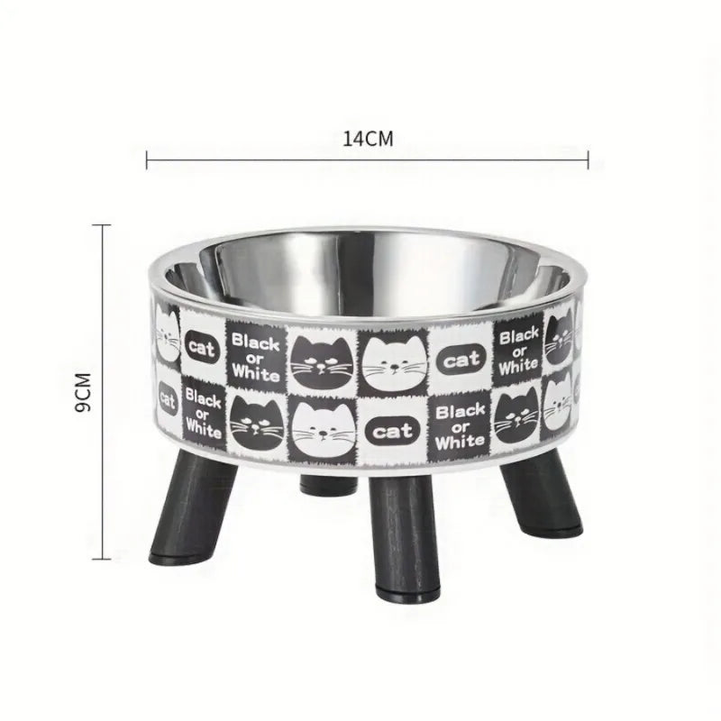 1pcsElevated stainless steel cat bowl with neck protection design - anti slip, anti pointed feeding tray for cats, cat food bowl