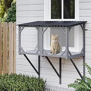 Cat Window Box, 43.3" Catio Outdoor Cat Enclosure for Sunbathing, Napping & Overlooking, Sturdy Window Perch for Large Indoor C