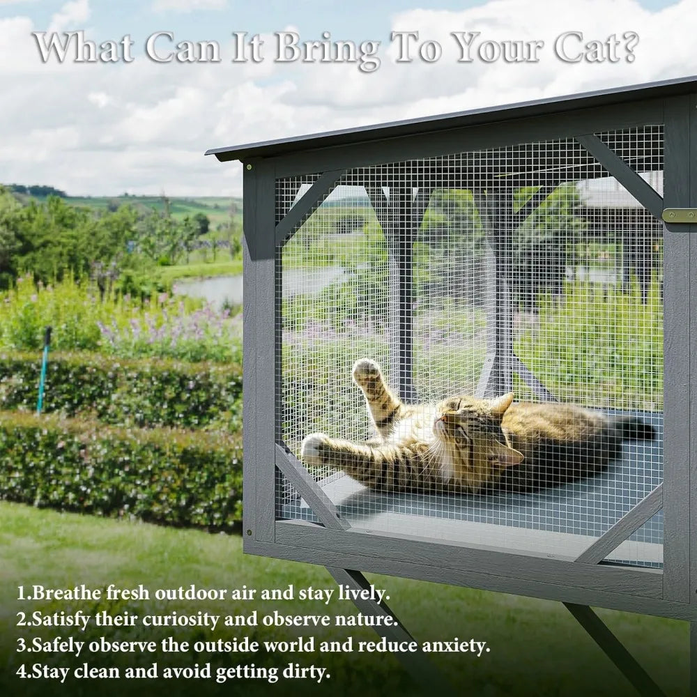 Cat Window Box, 43.3" Catio Outdoor Cat Enclosure for Sunbathing, Napping & Overlooking, Sturdy Window Perch for Large Indoor C