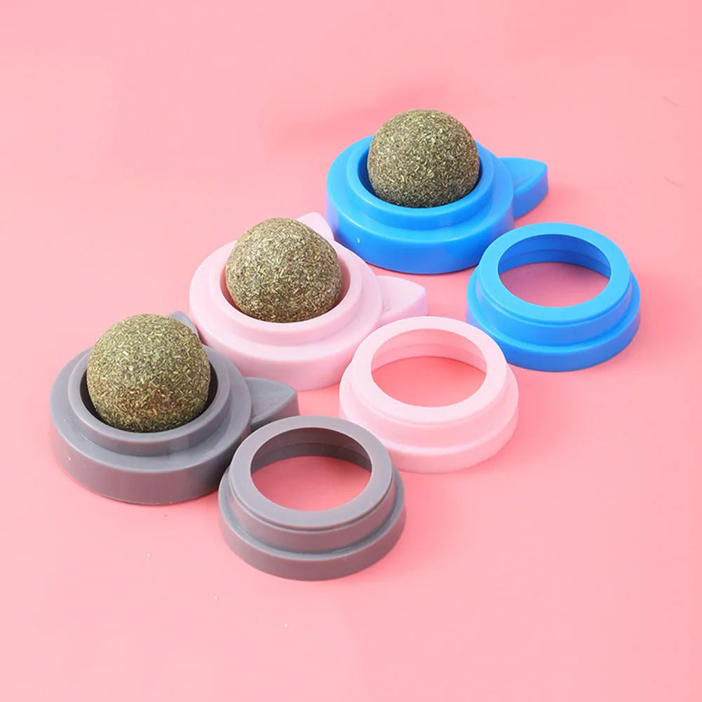 Rotatable Catnip Ball Natural Safe Catnip Edible Lick Balls with Transparent Cover Catnip Balls Toy for Cats Pet Treats Supplies