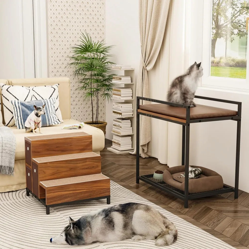 Dog Window Perch, Pet Bunk Bed with Multi-Level Platform, Non-Slip Cat Window Perch with Stroage Drawers, Dog Perch to Look Out