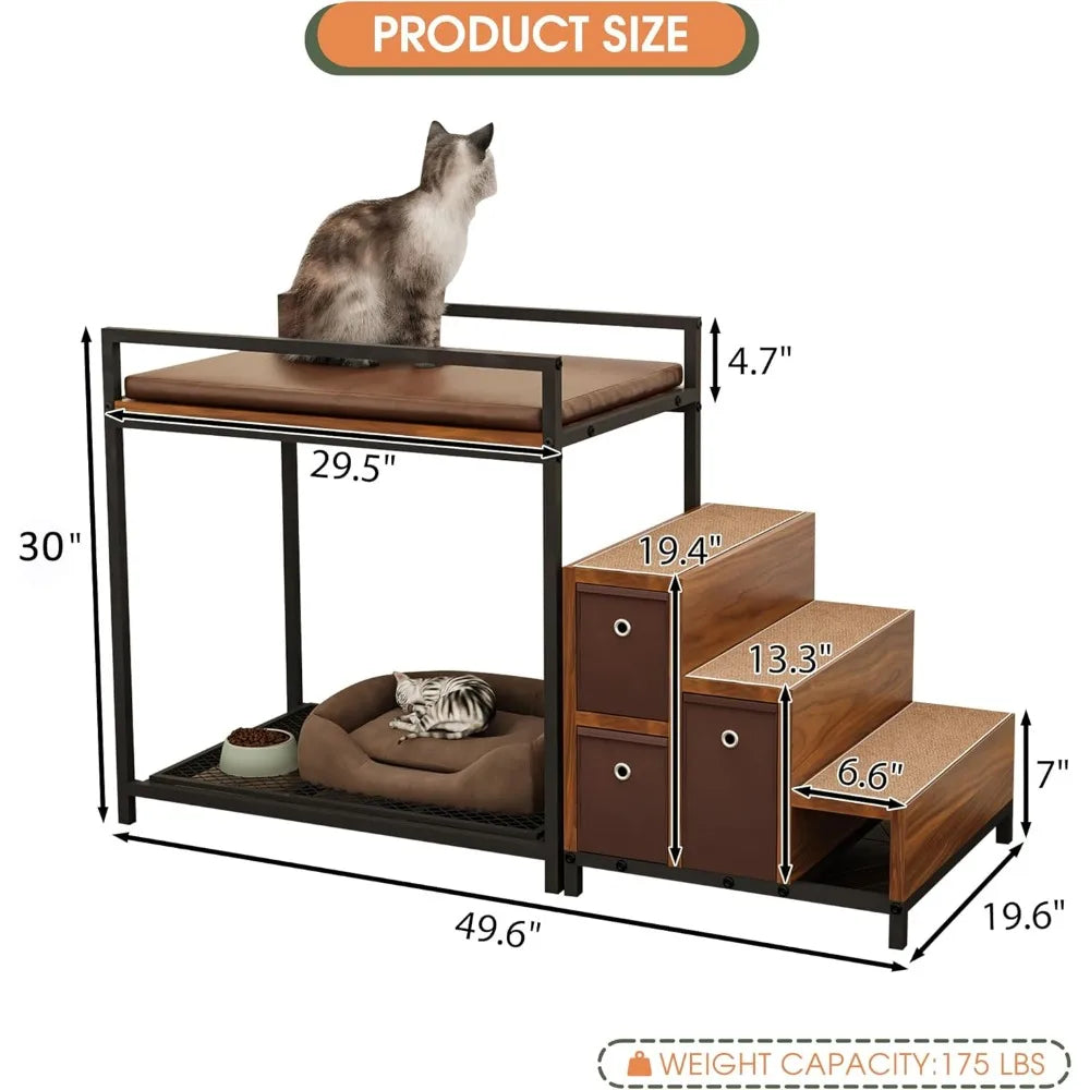 Dog Window Perch, Pet Bunk Bed with Multi-Level Platform, Non-Slip Cat Window Perch with Stroage Drawers, Dog Perch to Look Out