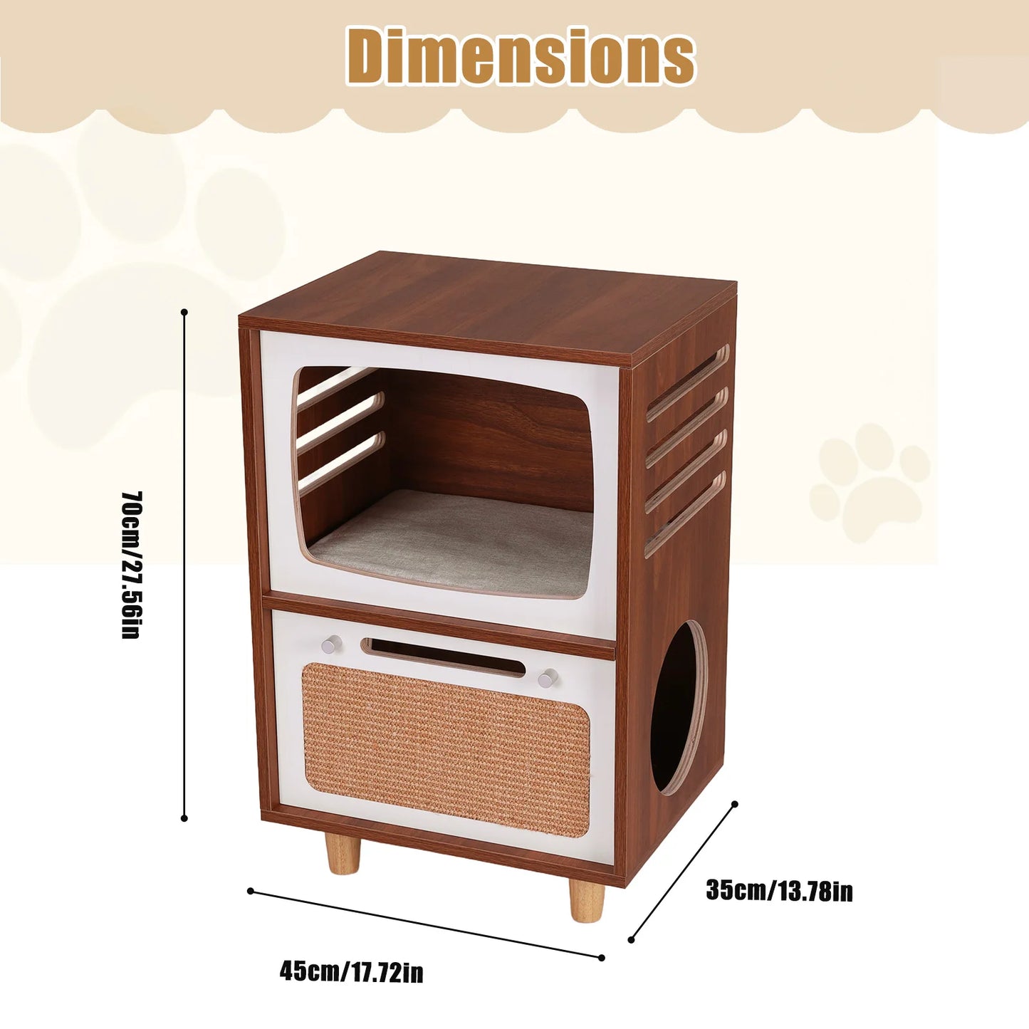 Retro TV-Style 2-Tier Cat Activity Center with Scratching Board Novelty Cat Bed Breathable for Pet Playground Small Nest