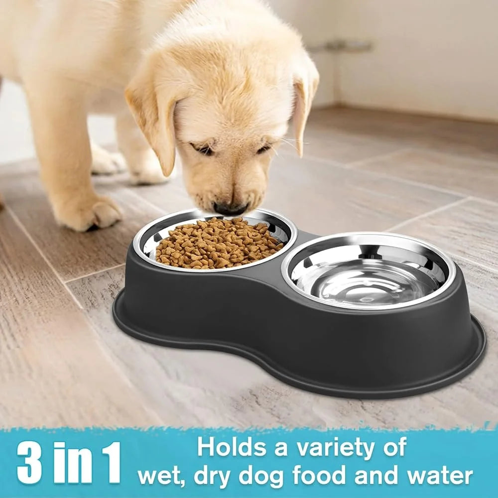 Double Dog Bowls Stainless Steel Non-Slip Resin Feeding Station Pet Water Food Feeder Medium Dogs Cats Puppies Anti-Skid