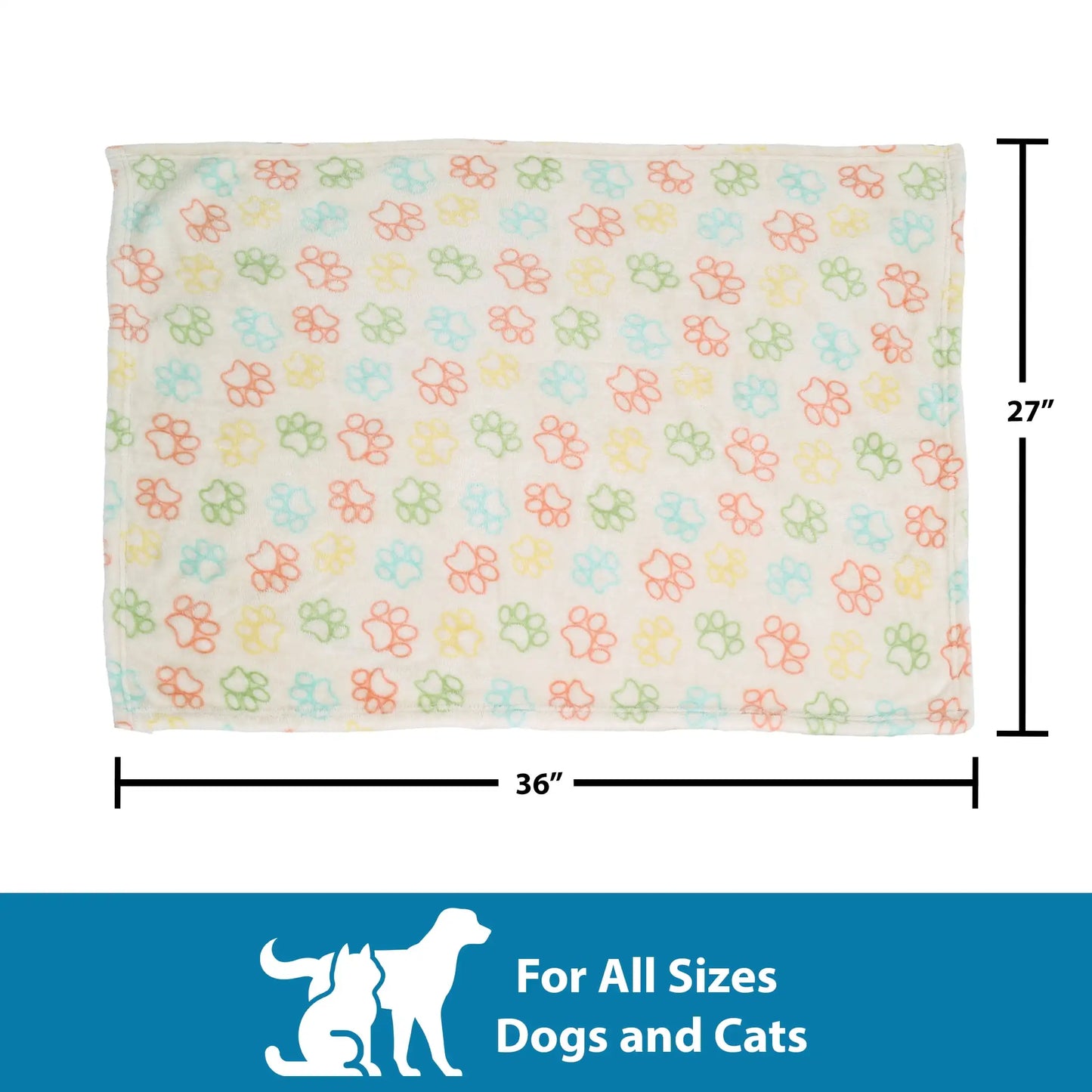 Medium Cozy Plush Throw Blanket for Cats & Dogs, Multi-Color Paw Print