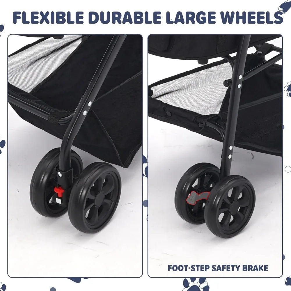 Pet Stroller, Foldable Cat Dog Strollers for Medium Dogs 20KG, Pet Travel Dog Stroller Pushchair with Detachable Carrier Ca
