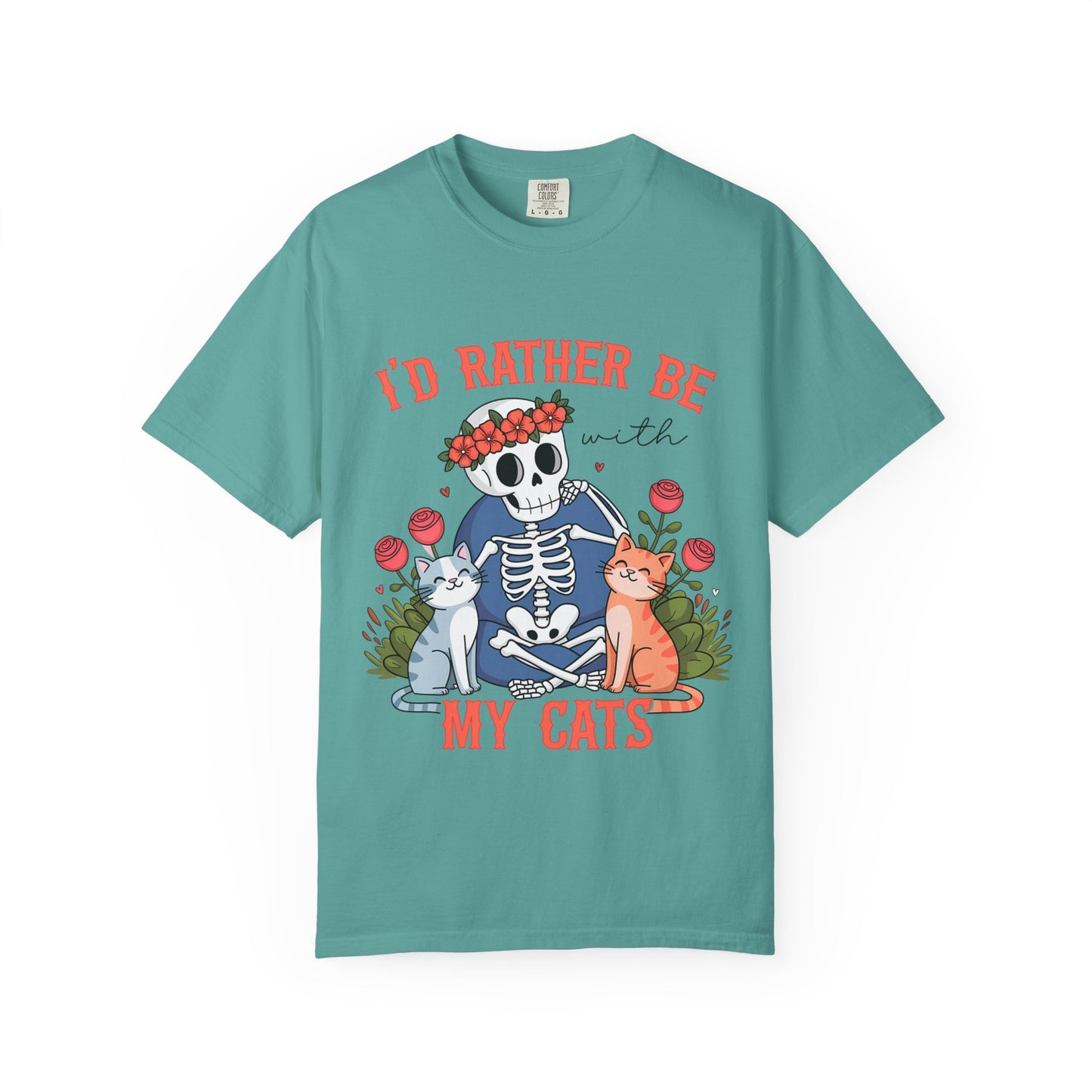 I'd Rather Be With My Cats T-Shirt — Cute Skeleton & Cats Graphic Tee for Cat Lovers