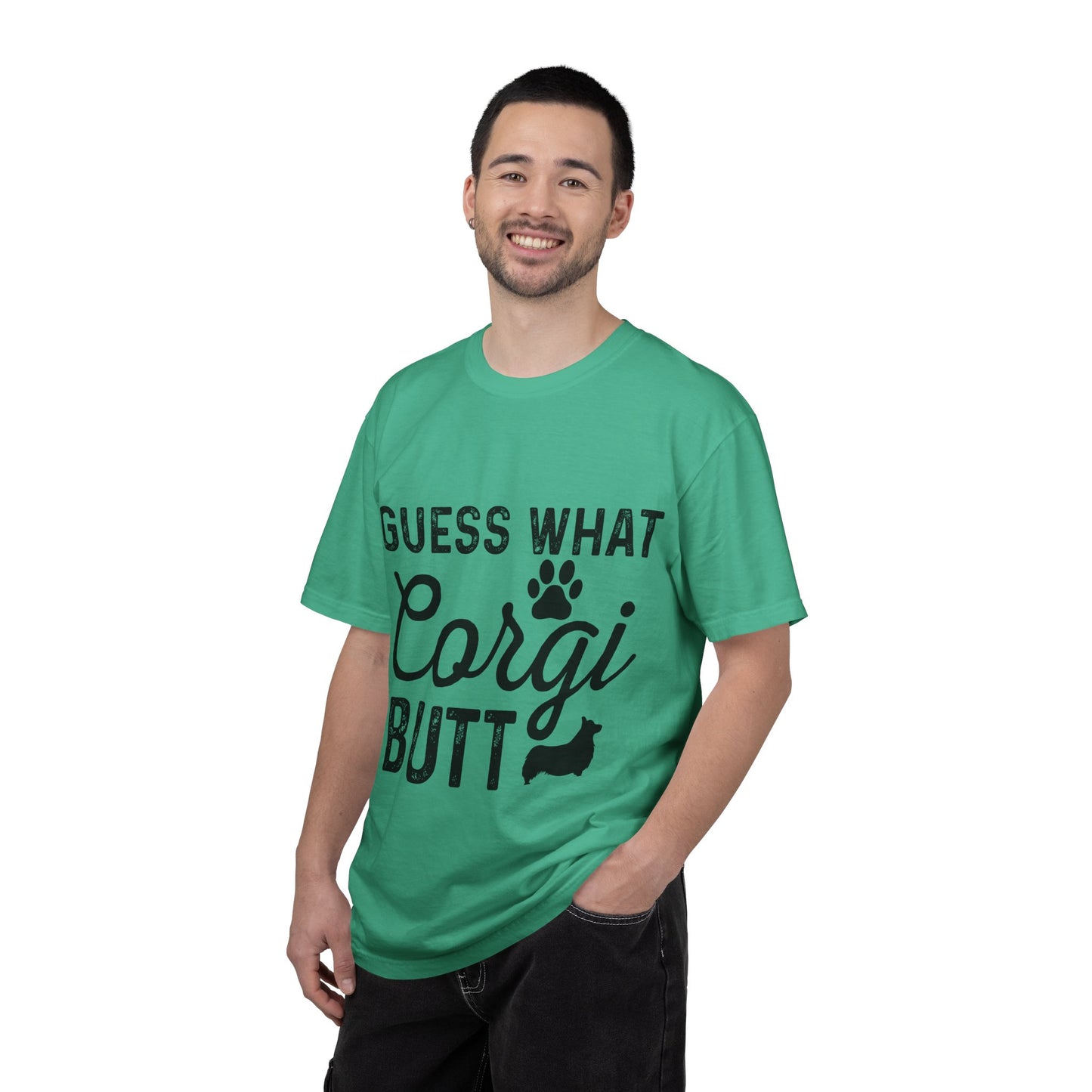 Guess What Corgi Butt T-Shirt — Funny Corgi Paw & Silhouette Tee for Dog Lovers