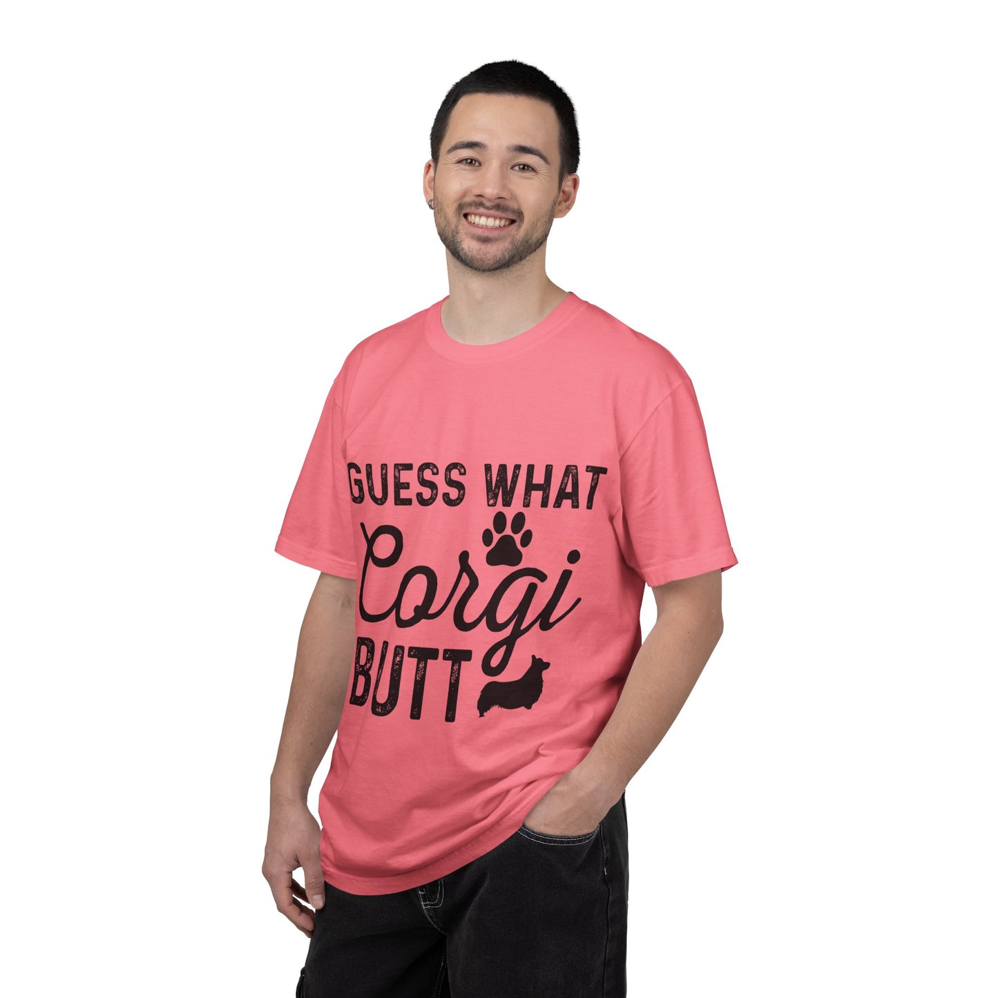 Guess What Corgi Butt T-Shirt — Funny Corgi Paw & Silhouette Tee for Dog Lovers