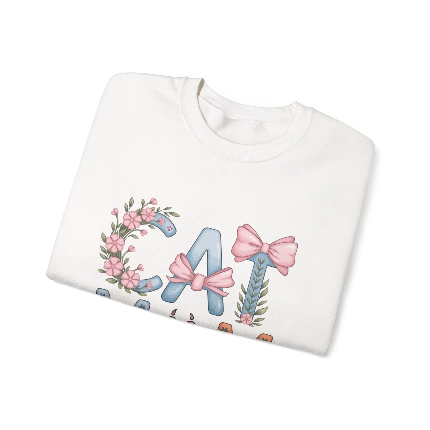 Cat Mom Crewneck Sweatshirt — Floral Paw Print Design