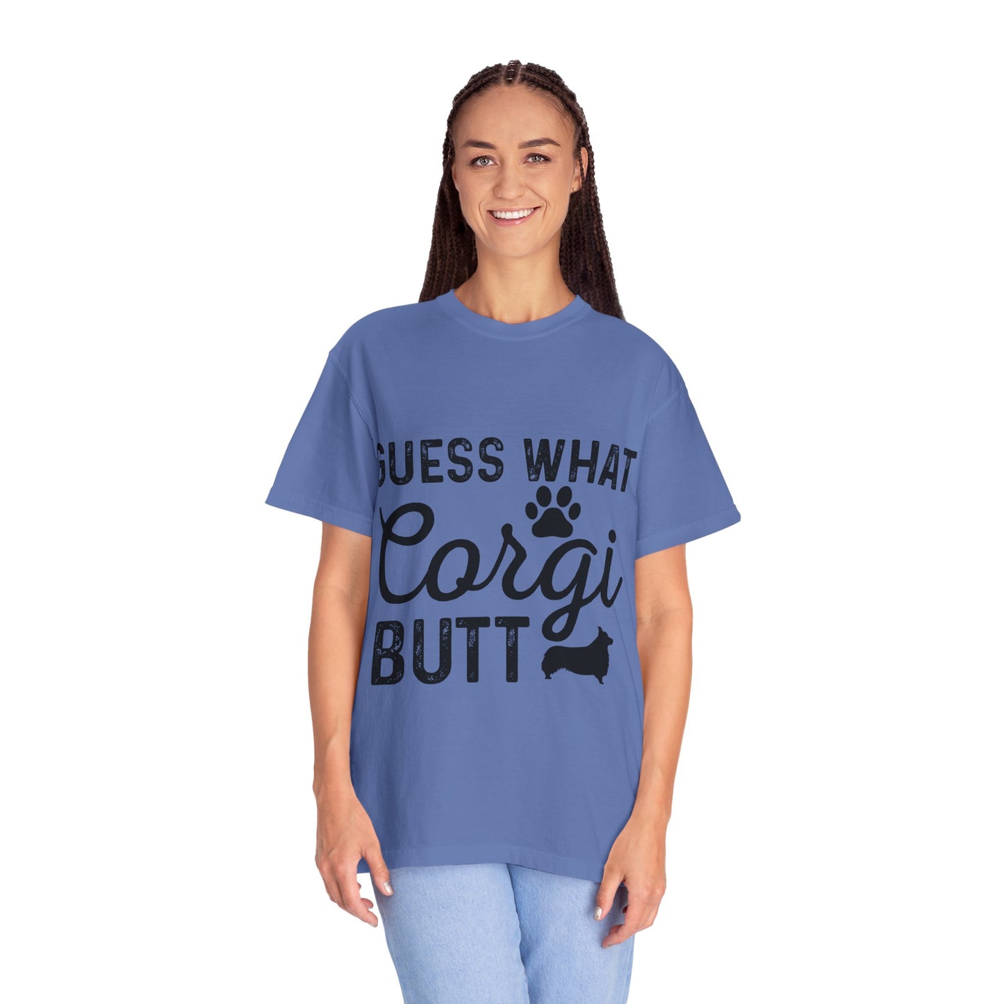Guess What Corgi Butt T-Shirt — Funny Corgi Paw & Silhouette Tee for Dog Lovers