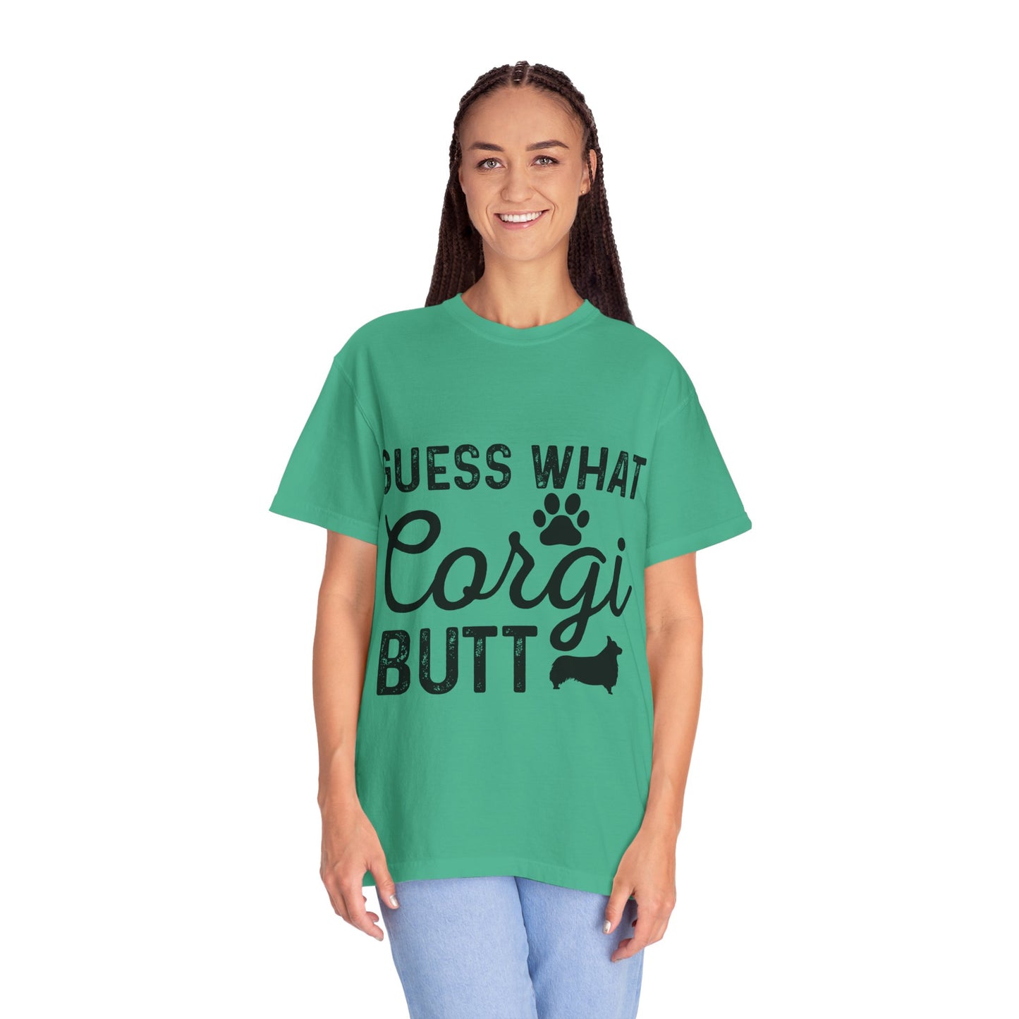 Guess What Corgi Butt T-Shirt — Funny Corgi Paw & Silhouette Tee for Dog Lovers