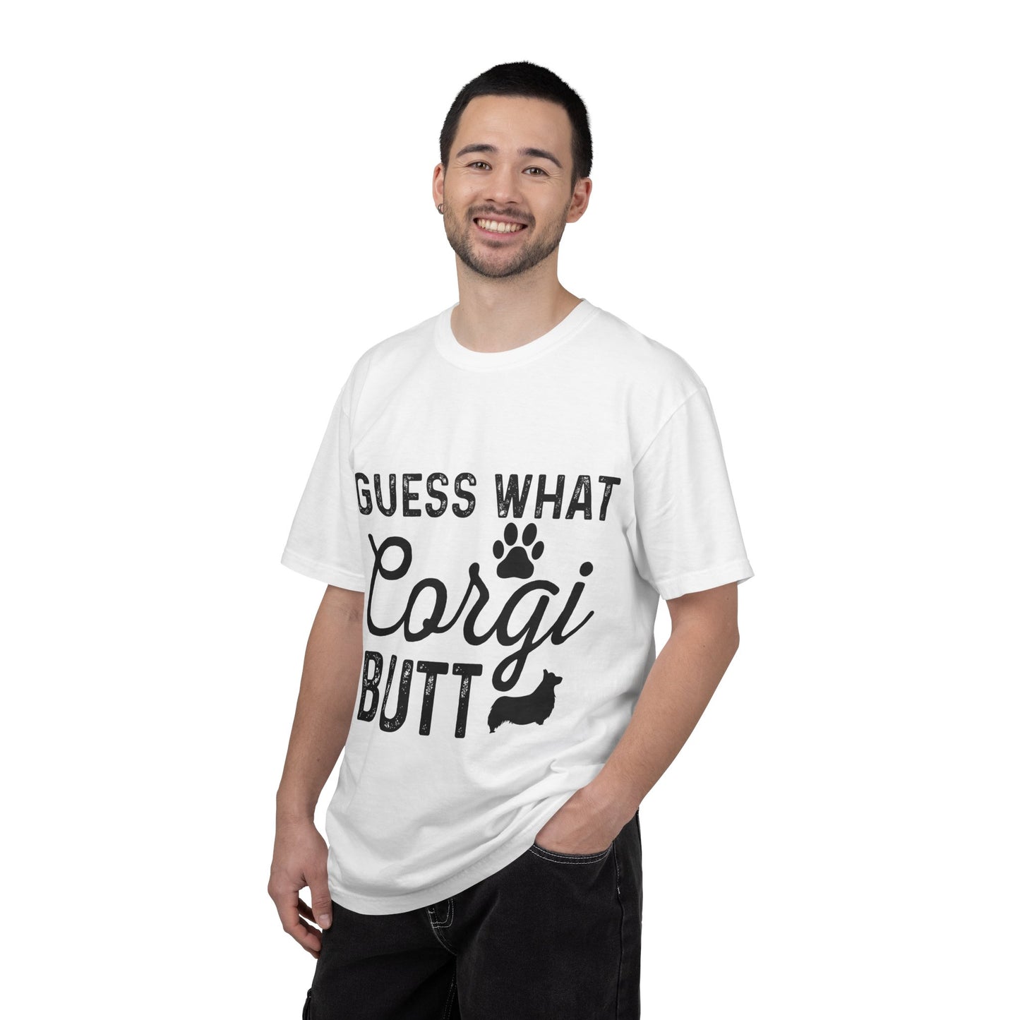 Guess What Corgi Butt T-Shirt — Funny Corgi Paw & Silhouette Tee for Dog Lovers