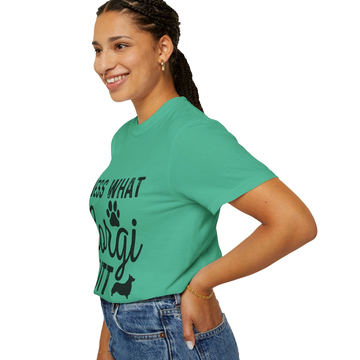 Guess What Corgi Butt T-Shirt — Funny Corgi Paw & Silhouette Tee for Dog Lovers