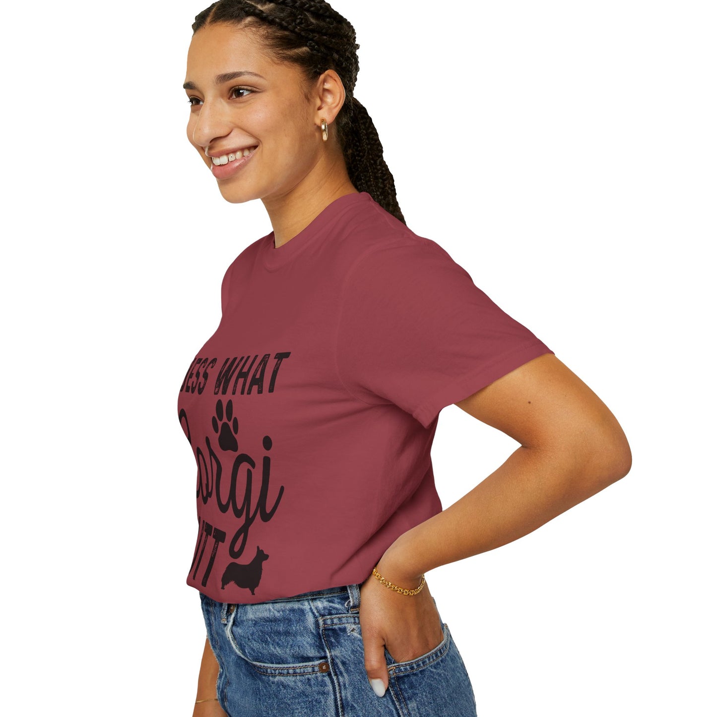 Guess What Corgi Butt T-Shirt — Funny Corgi Paw & Silhouette Tee for Dog Lovers