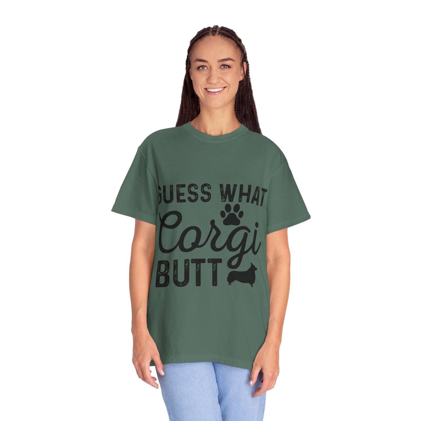 Guess What Corgi Butt T-Shirt — Funny Corgi Paw & Silhouette Tee for Dog Lovers