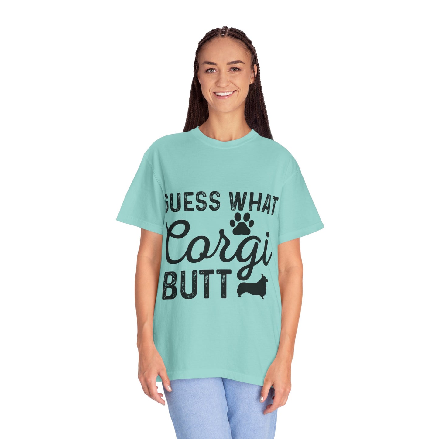 Guess What Corgi Butt T-Shirt — Funny Corgi Paw & Silhouette Tee for Dog Lovers