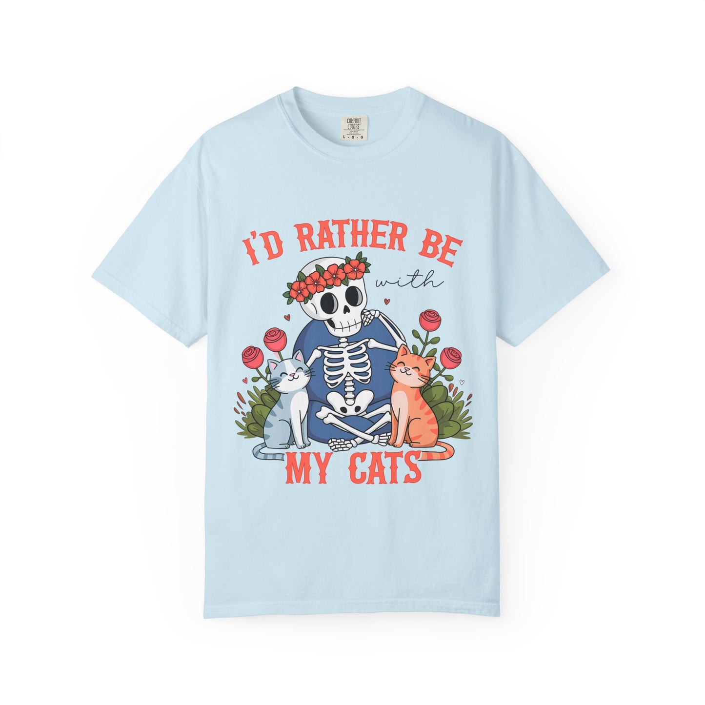 I'd Rather Be With My Cats T-Shirt — Cute Skeleton & Cats Graphic Tee for Cat Lovers