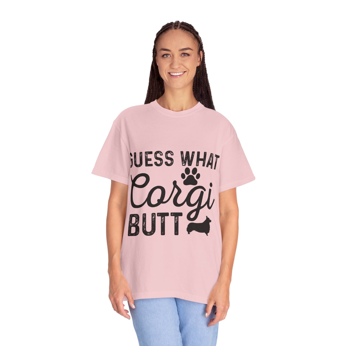 Guess What Corgi Butt T-Shirt — Funny Corgi Paw & Silhouette Tee for Dog Lovers