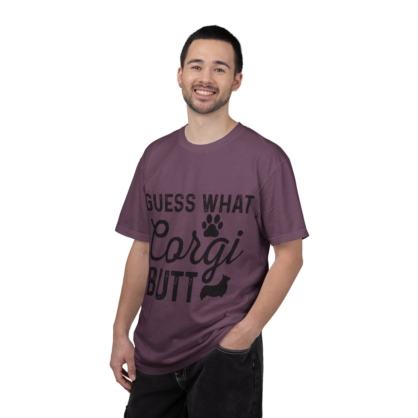 Guess What Corgi Butt T-Shirt — Funny Corgi Paw & Silhouette Tee for Dog Lovers