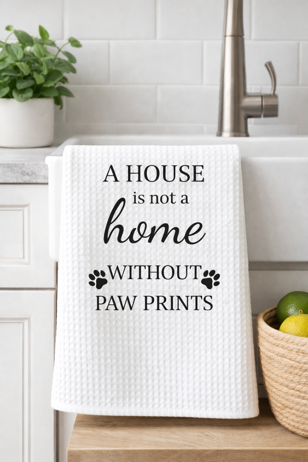 Kitchen Hand Towel — "A House Is Not A Home Without Paw Prints" Pet Lover Waffle Weave Towel