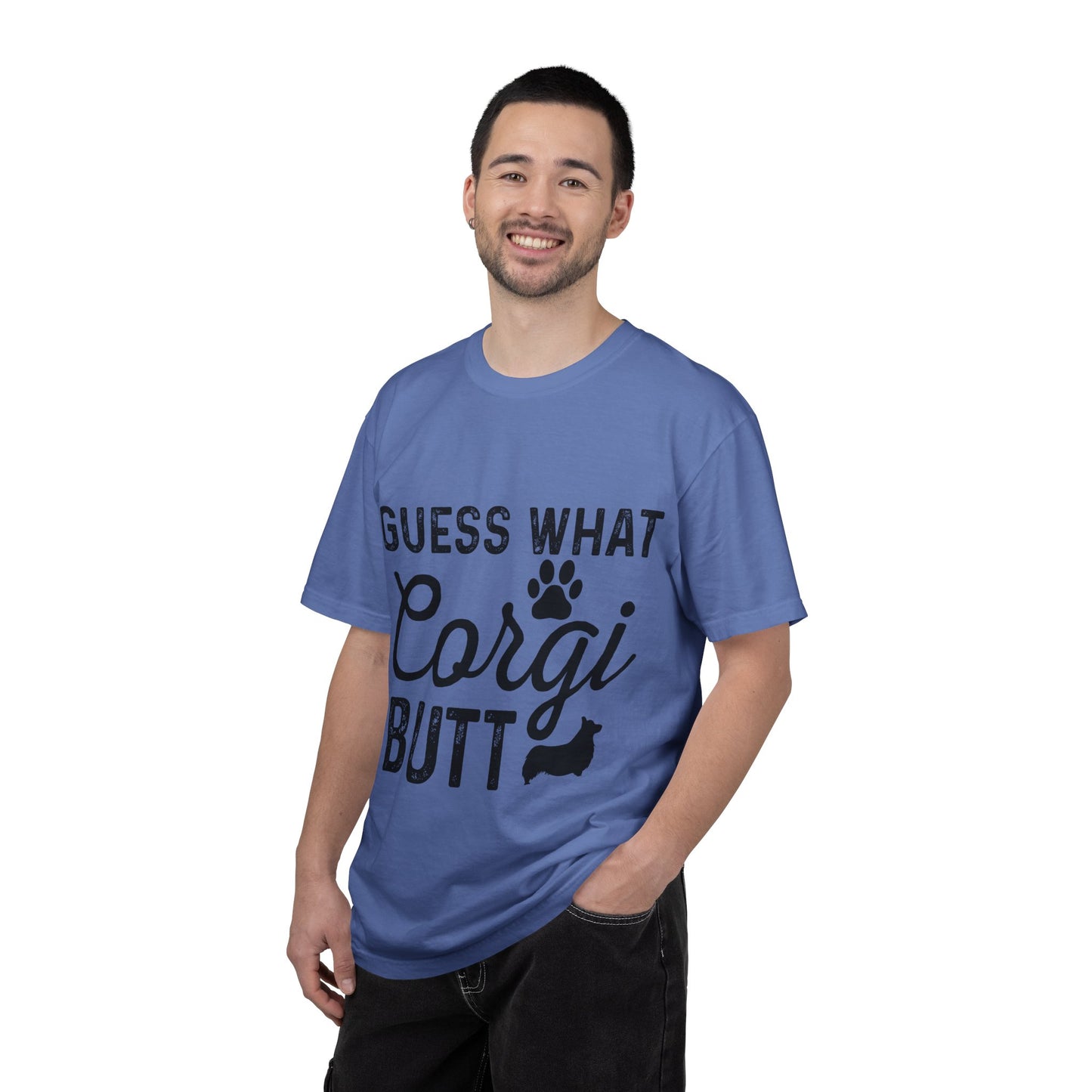 Guess What Corgi Butt T-Shirt — Funny Corgi Paw & Silhouette Tee for Dog Lovers