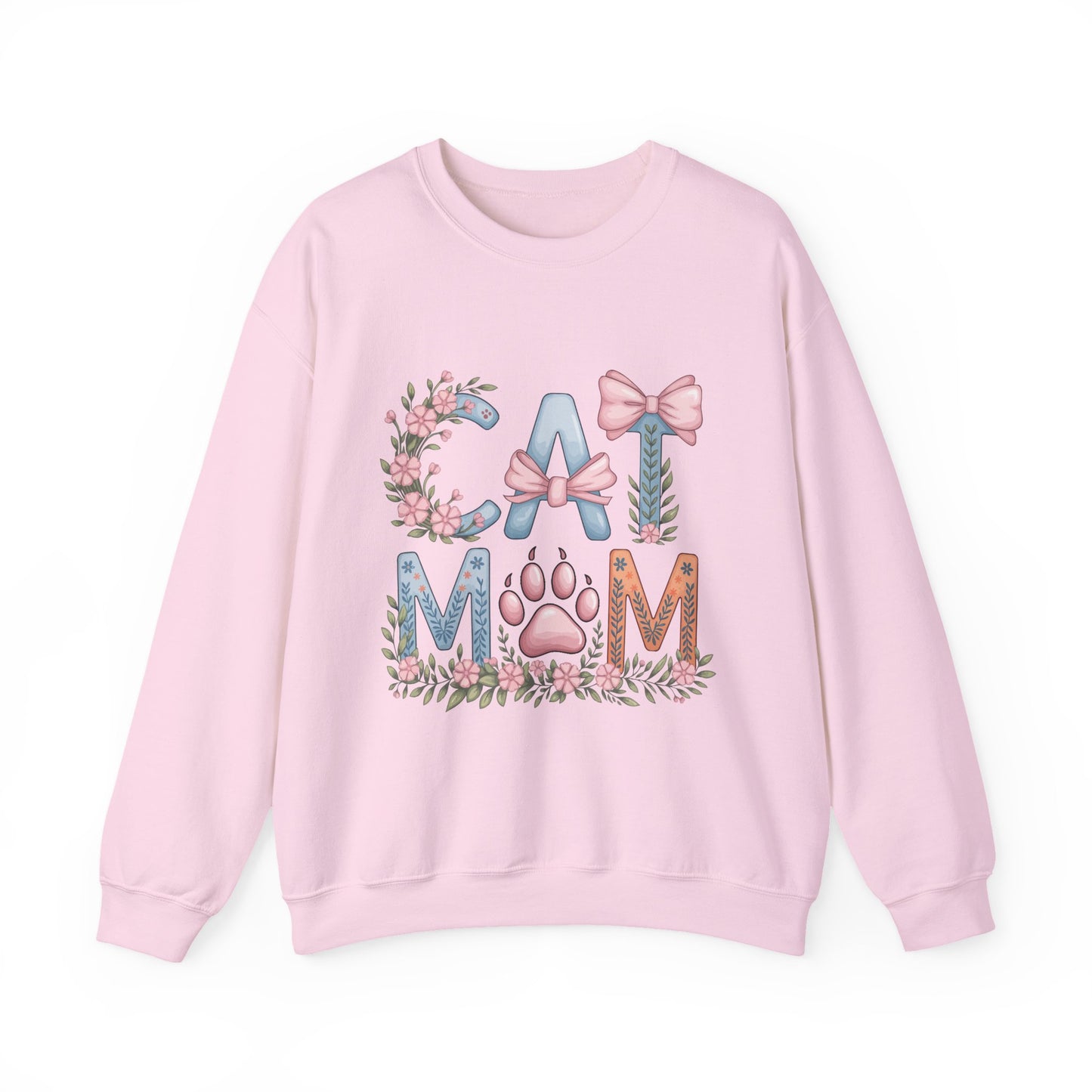 Cat Mom Crewneck Sweatshirt — Floral Paw Print Design