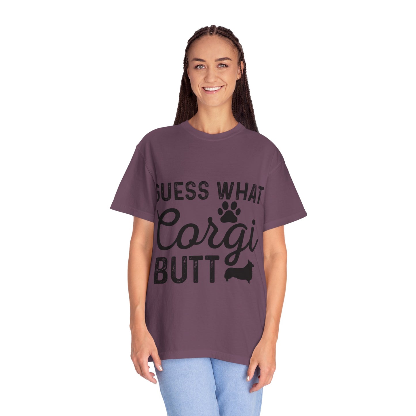 Guess What Corgi Butt T-Shirt — Funny Corgi Paw & Silhouette Tee for Dog Lovers