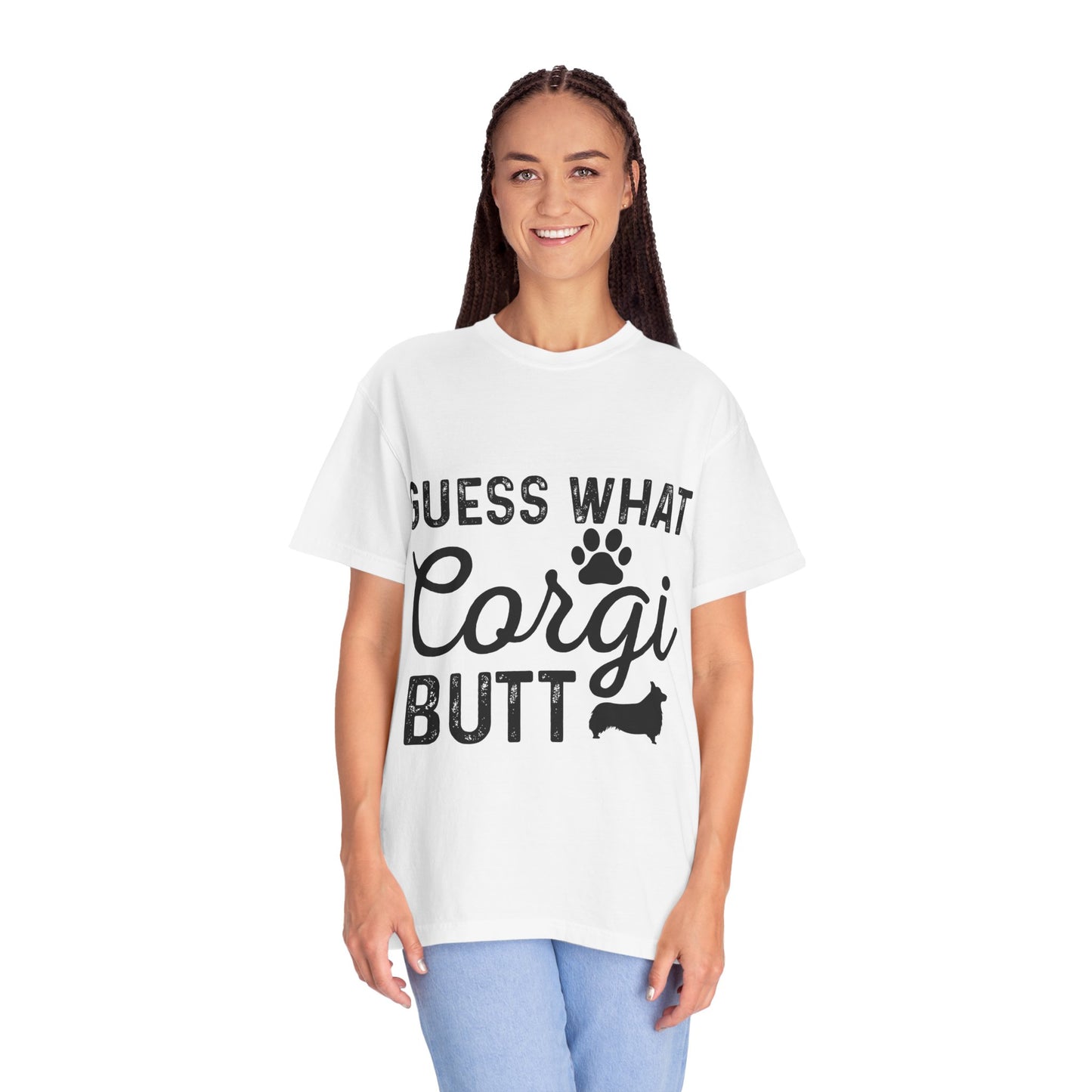 Guess What Corgi Butt T-Shirt — Funny Corgi Paw & Silhouette Tee for Dog Lovers