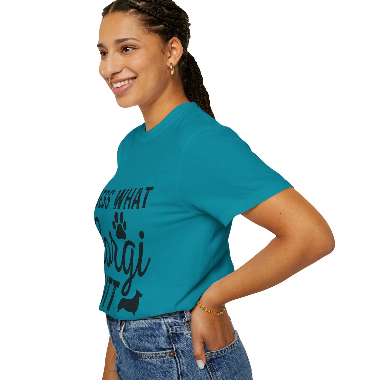 Guess What Corgi Butt T-Shirt — Funny Corgi Paw & Silhouette Tee for Dog Lovers