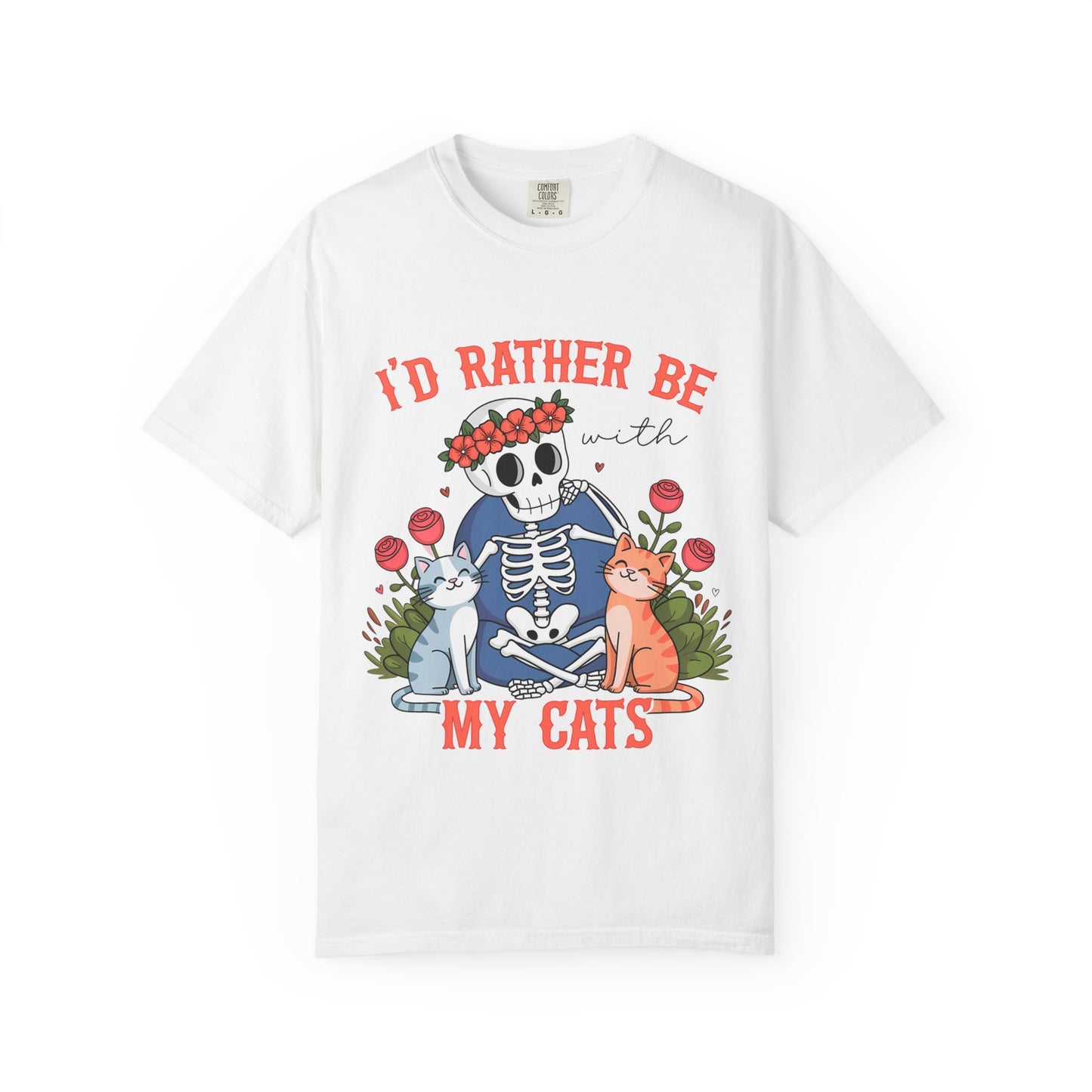 I'd Rather Be With My Cats T-Shirt — Cute Skeleton & Cats Graphic Tee for Cat Lovers