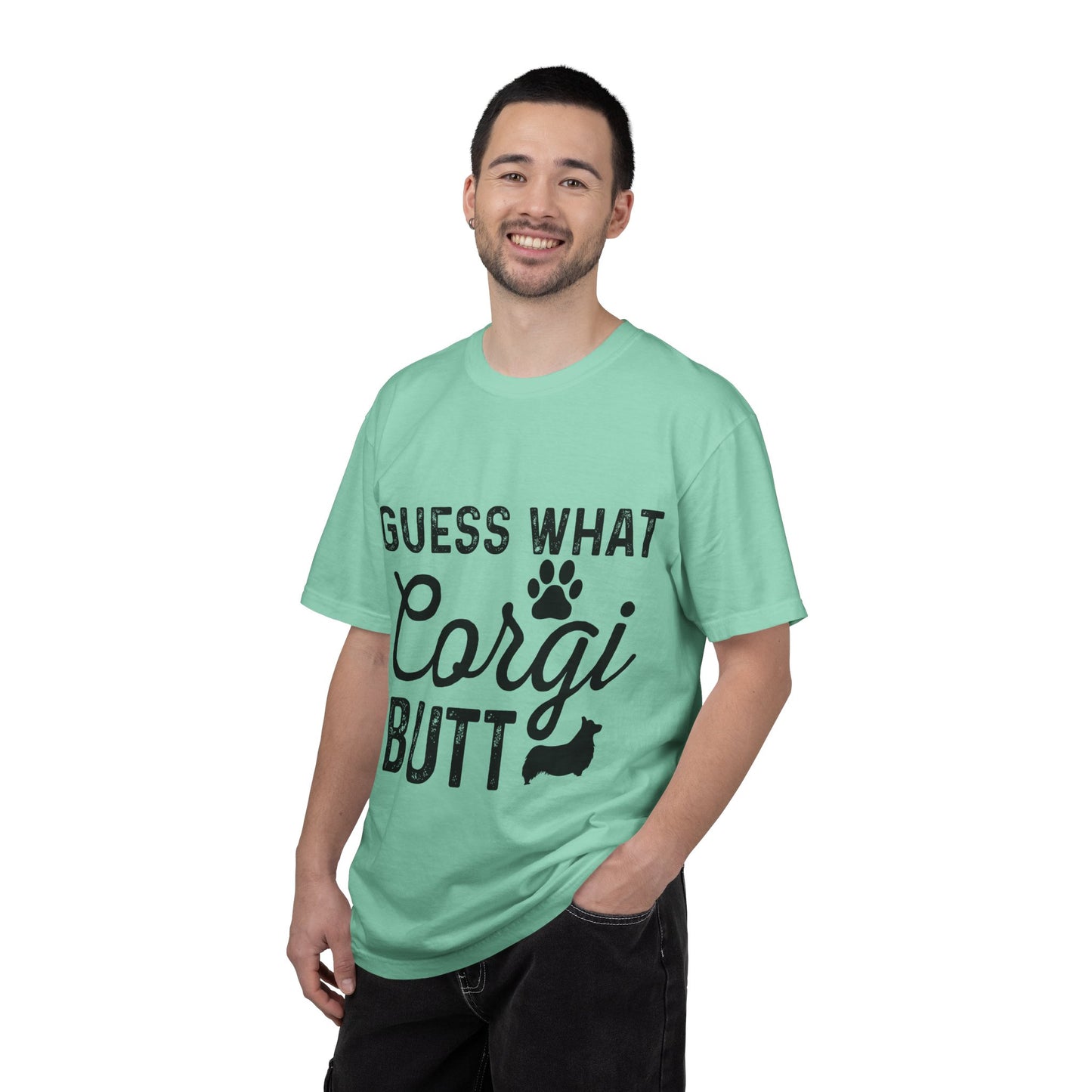 Guess What Corgi Butt T-Shirt — Funny Corgi Paw & Silhouette Tee for Dog Lovers