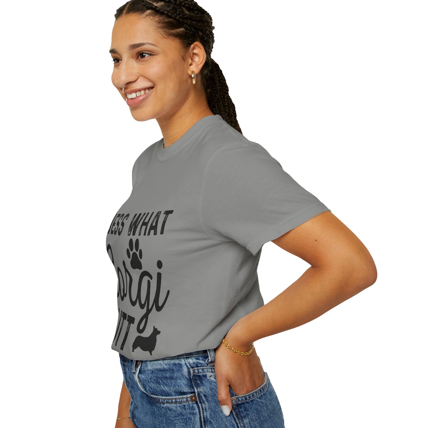 Guess What Corgi Butt T-Shirt — Funny Corgi Paw & Silhouette Tee for Dog Lovers