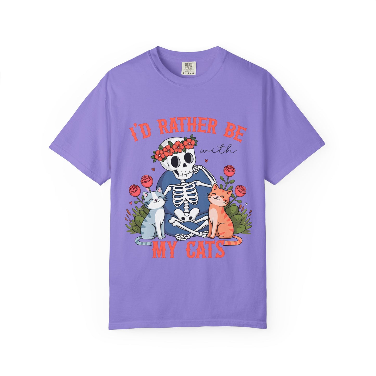 I'd Rather Be With My Cats T-Shirt — Cute Skeleton & Cats Graphic Tee for Cat Lovers