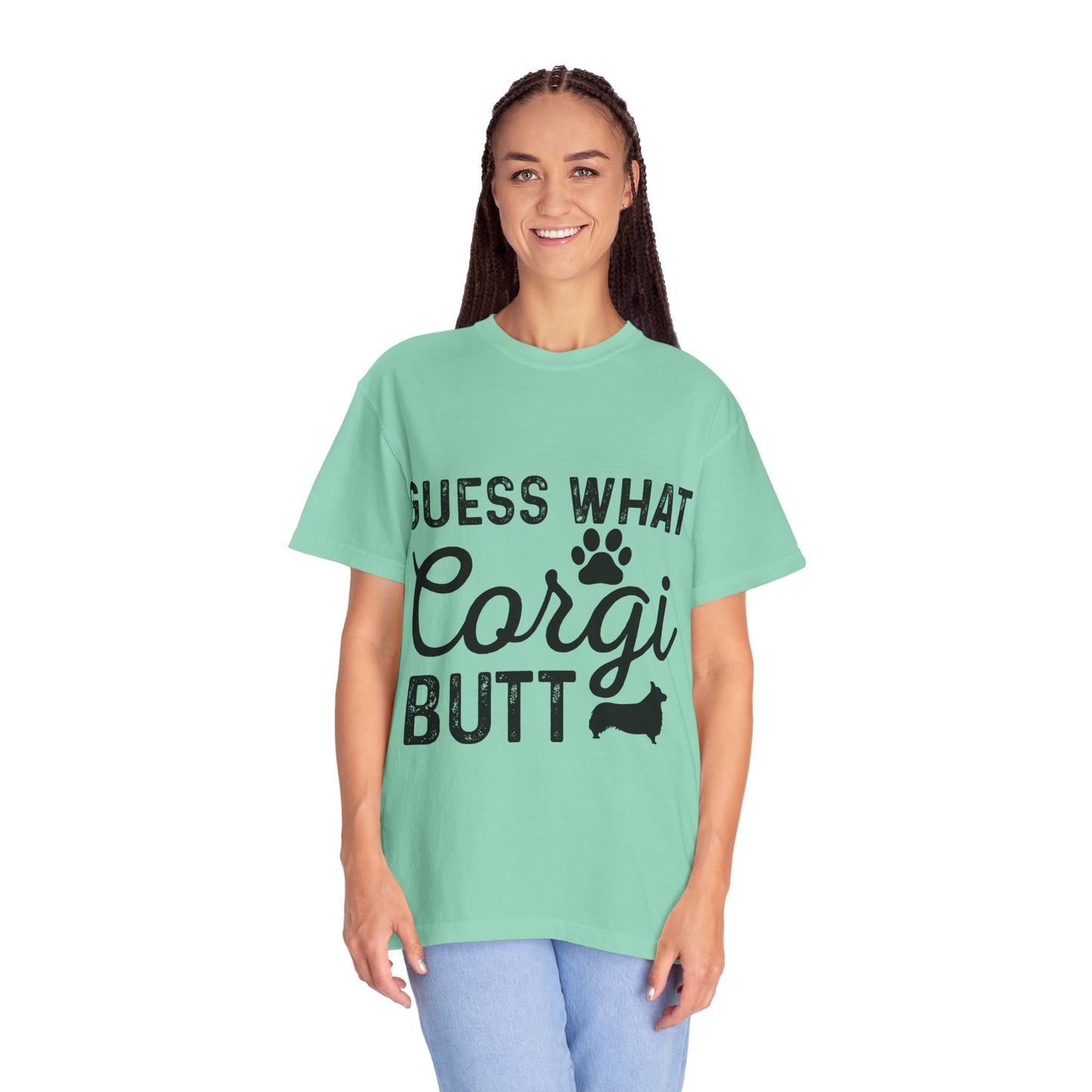 Guess What Corgi Butt T-Shirt — Funny Corgi Paw & Silhouette Tee for Dog Lovers