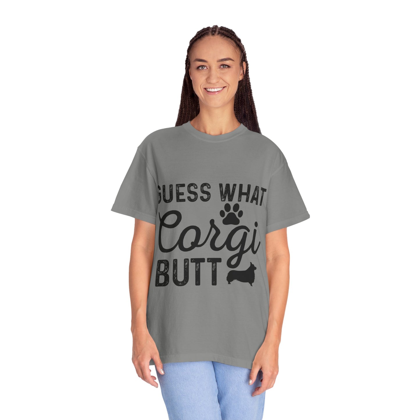 Guess What Corgi Butt T-Shirt — Funny Corgi Paw & Silhouette Tee for Dog Lovers