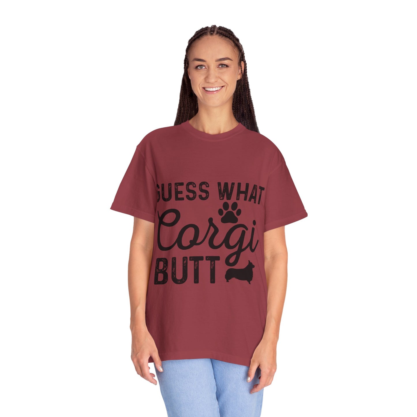 Guess What Corgi Butt T-Shirt — Funny Corgi Paw & Silhouette Tee for Dog Lovers