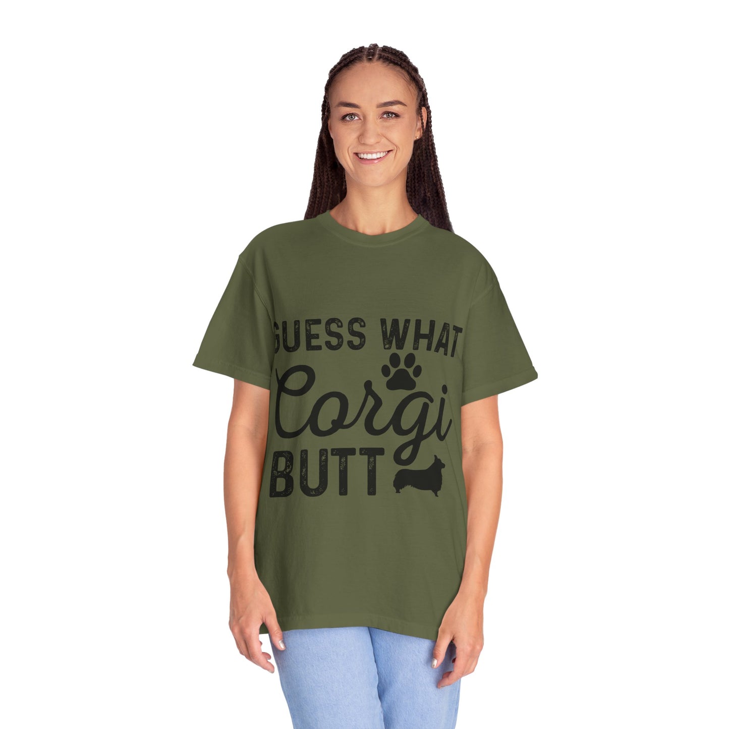 Guess What Corgi Butt T-Shirt — Funny Corgi Paw & Silhouette Tee for Dog Lovers