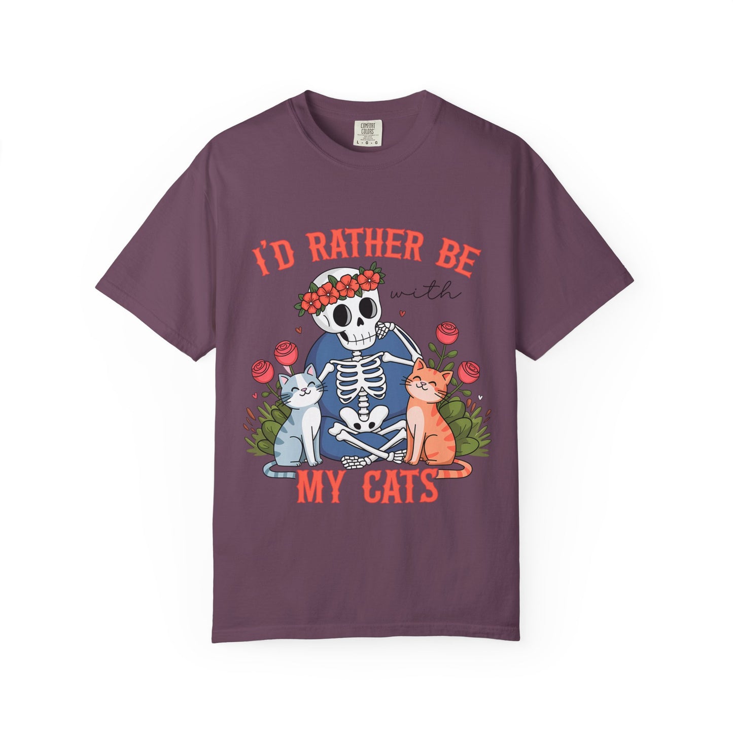 I'd Rather Be With My Cats T-Shirt — Cute Skeleton & Cats Graphic Tee for Cat Lovers