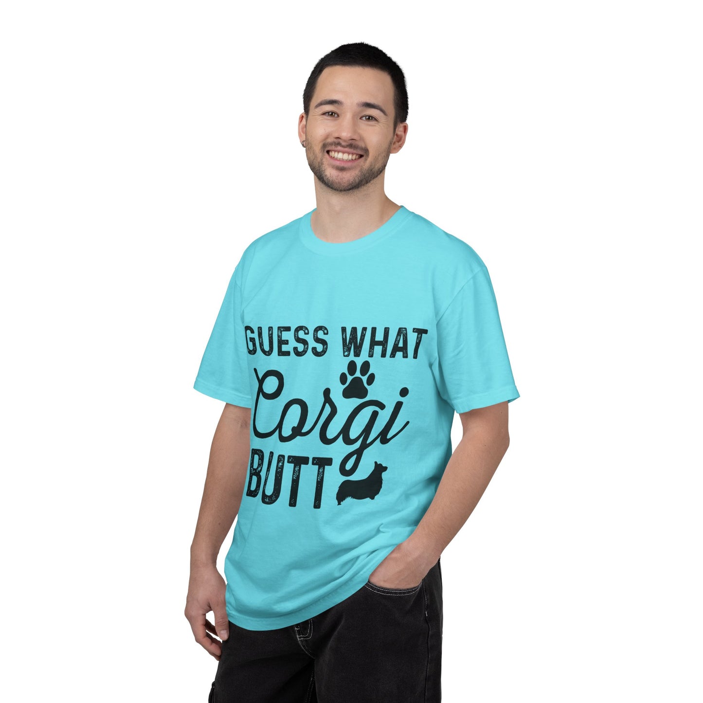 Guess What Corgi Butt T-Shirt — Funny Corgi Paw & Silhouette Tee for Dog Lovers