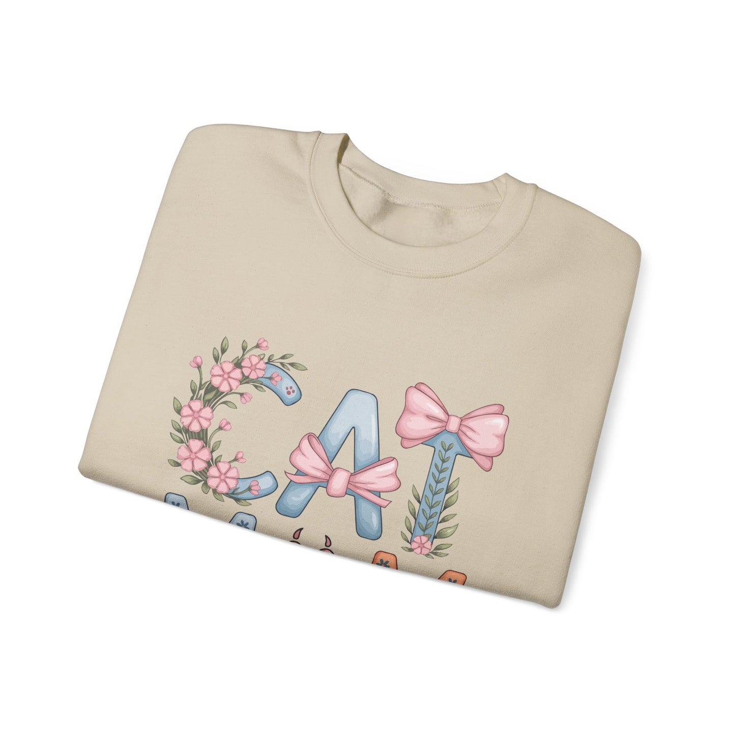 Cat Mom Crewneck Sweatshirt — Floral Paw Print Design