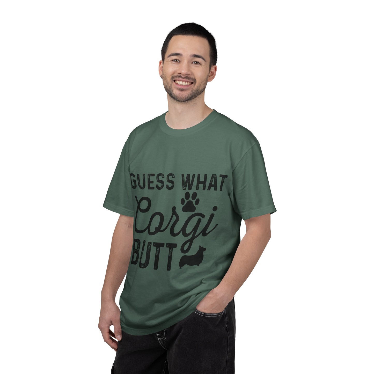 Guess What Corgi Butt T-Shirt — Funny Corgi Paw & Silhouette Tee for Dog Lovers